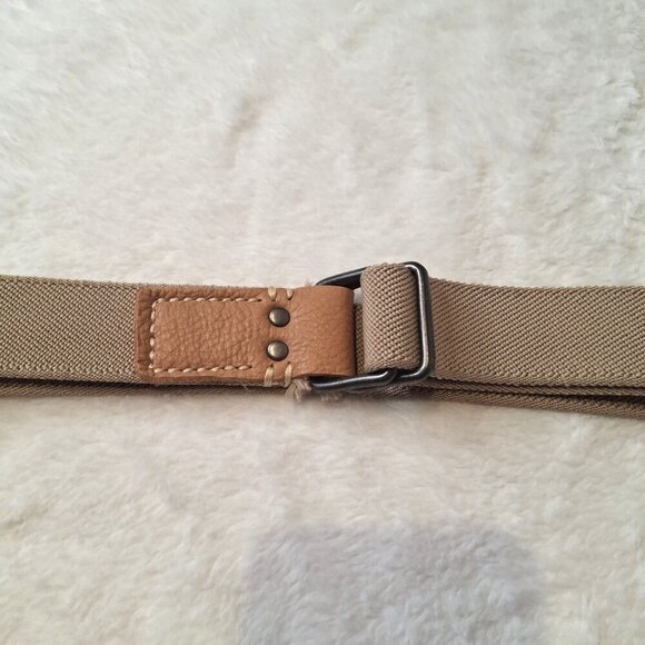 Aldo Webbed Belt Sz M Adjustable Stretchy Leather Accents Preppy Minimalist - Picture 2 of 6